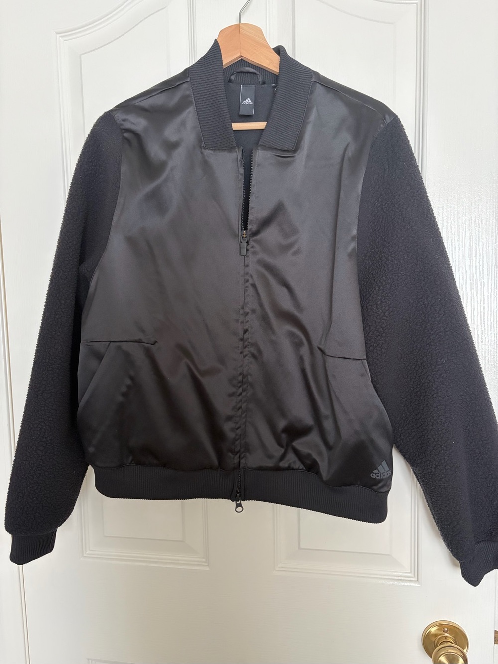 adidas Black Women’s Bomber Jacket with Sherpa Sleeves